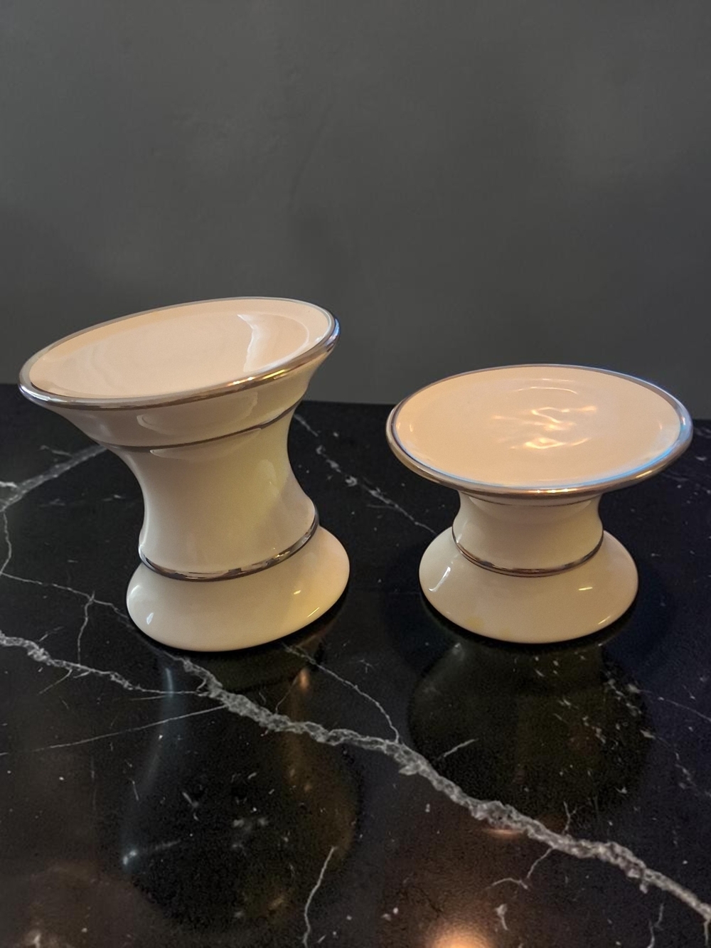 White Barn White Ceramic Pedestal Candle Holders with Silver Trim Home Decor